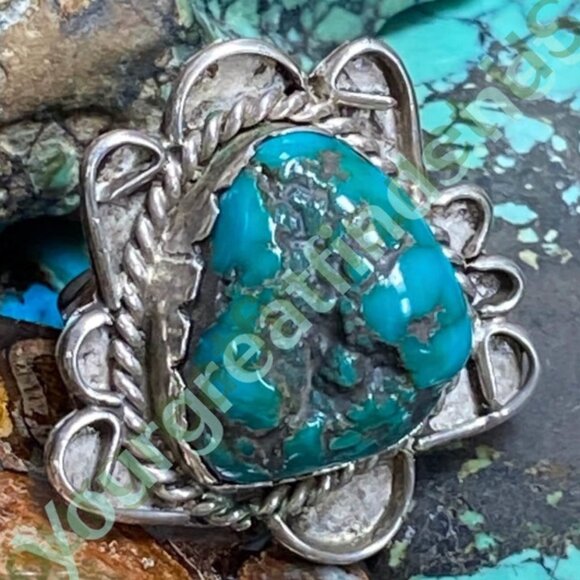 Vintage 1970s Nugget Turquoise Ring Sterling Silver Size 5.5 - Picture 5 of 5